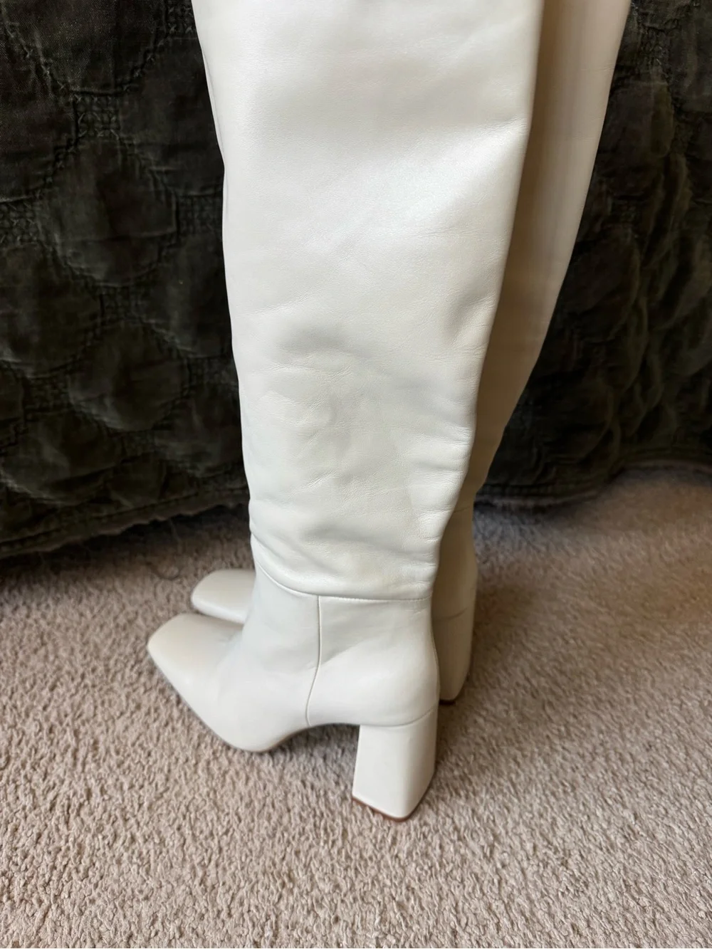 ZARA Women's Cream Knee-High Block Heel Boots